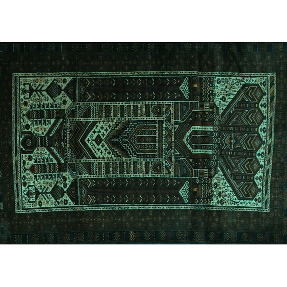 Ahgly Company Machine Washable Indoor Rectangle Persian Turquoise Blue Traditional Area Rugs, 8' x 10'