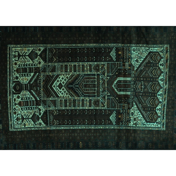 Ahgly Company Machine Washable Indoor Rectangle Persian Turquoise Blue Traditional Area Rugs, 5' x 7'