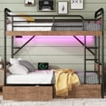 thumbnail image 2 of Twin XL over Twin XL Metal Bunk Bed, Detachable Metal Bunk Bed with LED Light and Charge Station, Twin XL Bunk Bed with Two Storage Drawers, Black, 2 of 9