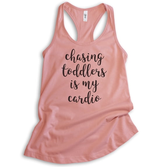 Chasing Toddlers Is My Cardio Tank Top, Ladies Racerback Tank, New Mom Mama Workout Yoga Toddler Mom Tank, Desert Pink, Small