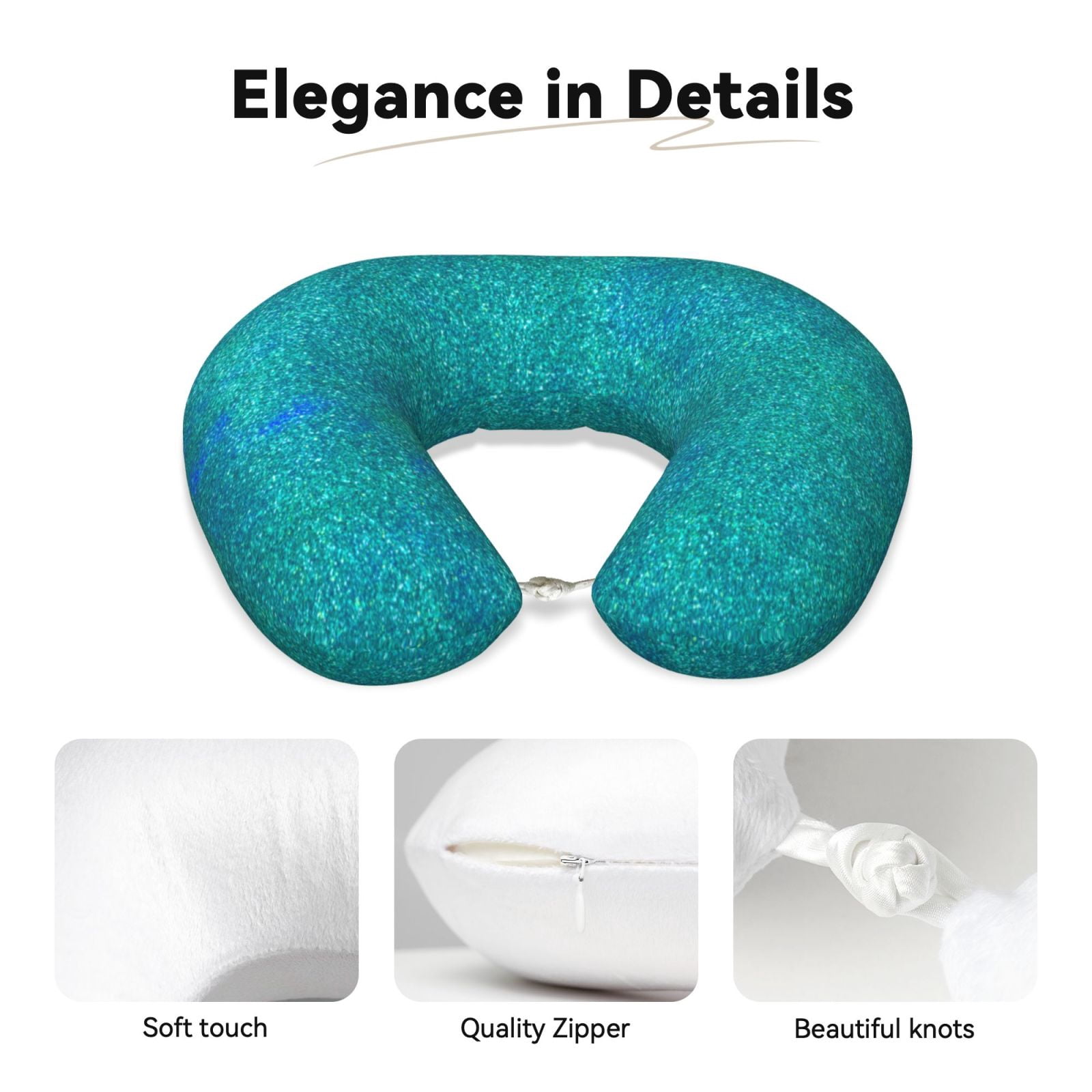Xecao Blue Green Glitter Print Memory Foam Cervical Neck Pillow Versatile U-Shaped Pillows for Home,Office,Camping,Travelling,Soft Washable Cover