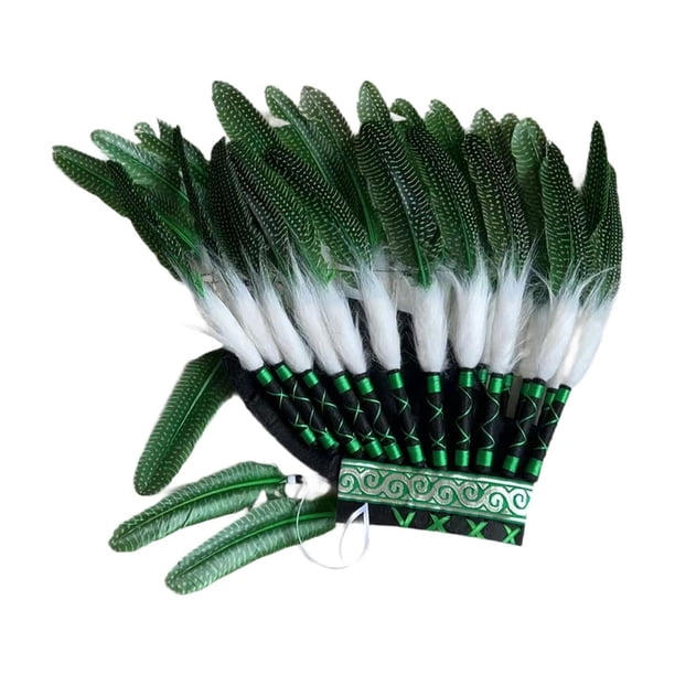 Tocado de plumas indio para fiesta de Halloween, juego de rol, tocado de plumas artificiales. verde