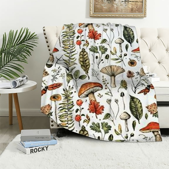 BCIIG Mushrooms Leaves Warm Lightweight Blanket Soft Fleece Throw Blanket Decor Cow Gifts All Seasons 40x50in