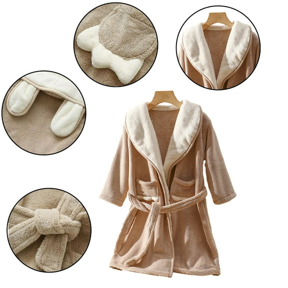 KYAIGUO Kids Girls Solid Bathrobe,Nightwear with Belt and Pockets 3-12Y Toddler Boys Fleece Cotton Bathrobe Soft Casual Bath Towel Robe Pajamas