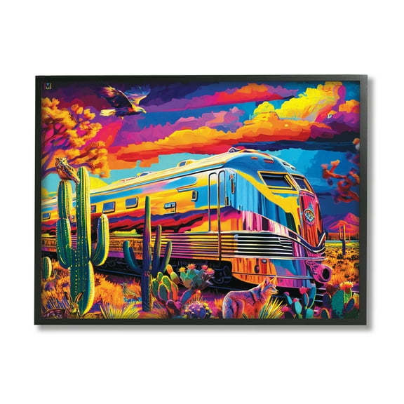 Stupell Industries Vivid Desert Train Scene Transportation Painting Black Framed Art Print Wall Art, 14 x 11