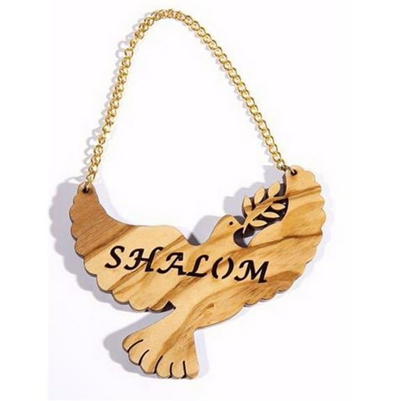 Ornament-Hanging Dove W/Shalom-Olivewood (#21146)