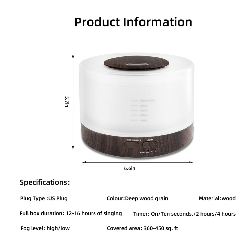 500ml Large Essential Oil Diffuser with Humidifier, Timer & 7 Color Lights, Includes 6 Fragrance Oils for Home, Office, Yoga, Aromatherapy Ultrasonic Diffuser