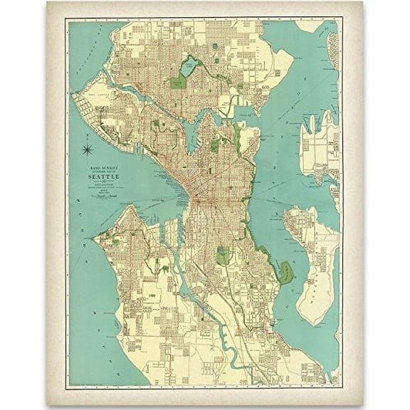 1920 Seattle Map Art Print - 11x14 Unframed Art Print - Great Vintage Home Decor
