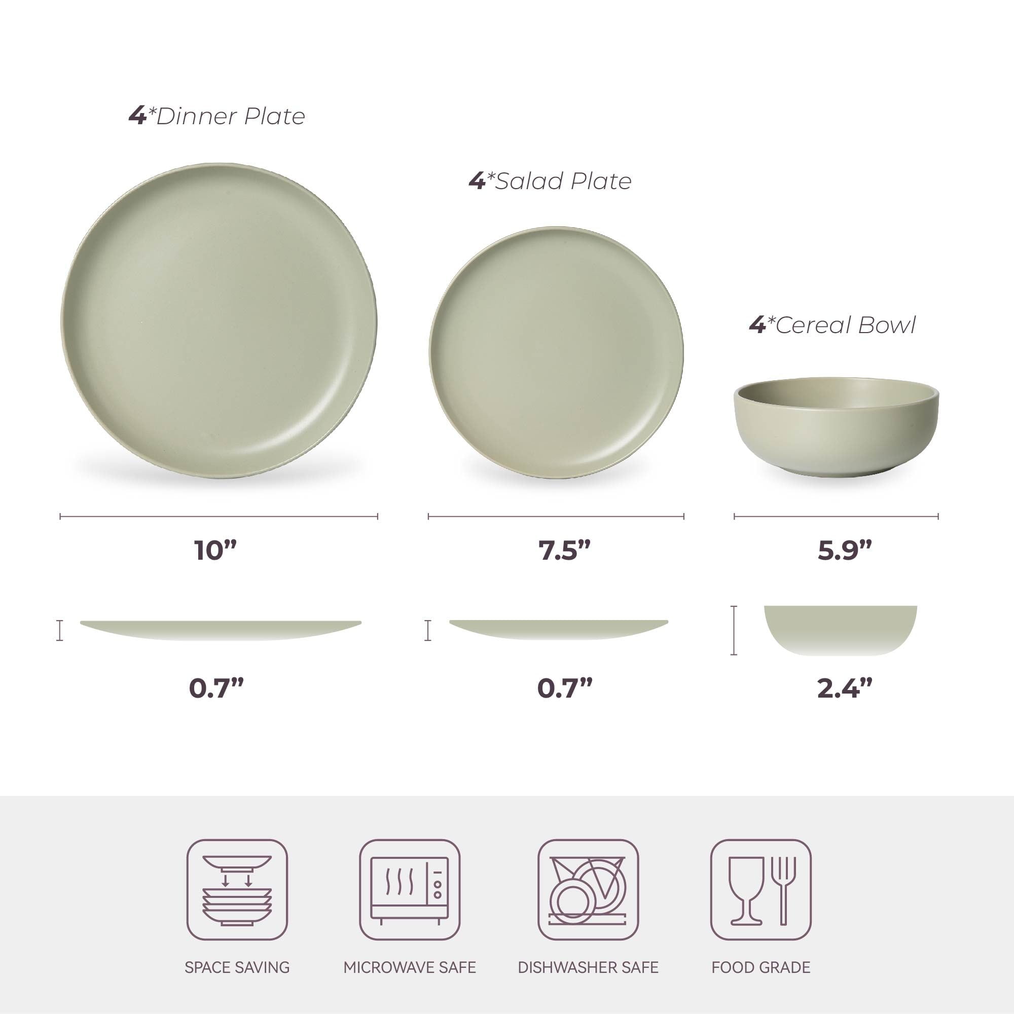 12-Piece Stoneware Dinner Plates Bowls Sets | Microwave & Dishwasher Safe | Non-Toxic Dinner Plates Bowls Set | Stackable Matte Glaze Kitchenware for 4