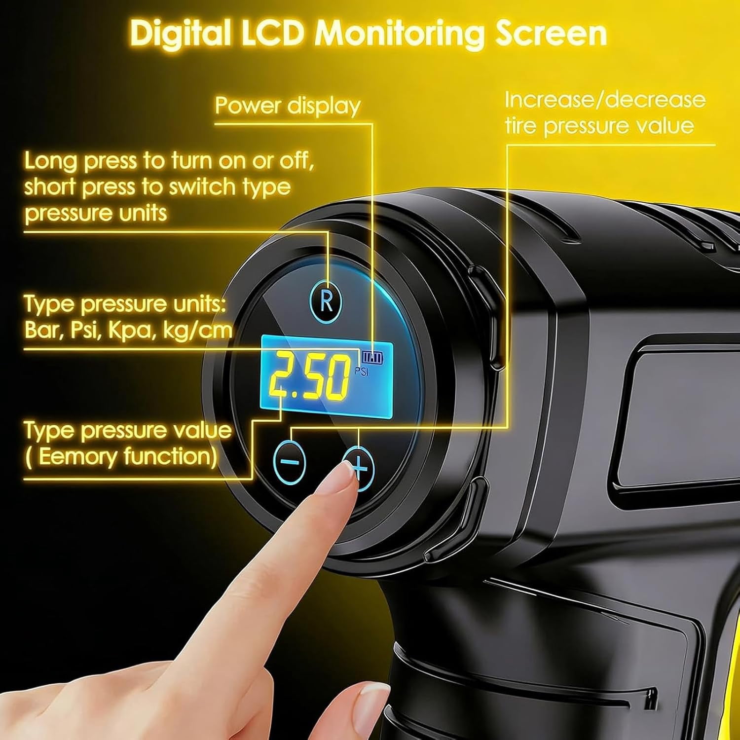 Portable Cordless Air Compressor with Digital Display, 150PSI Fast Tire Inflator with LED Light, Auto Stop Air Pump for Car Bike Motorcycle Balloons