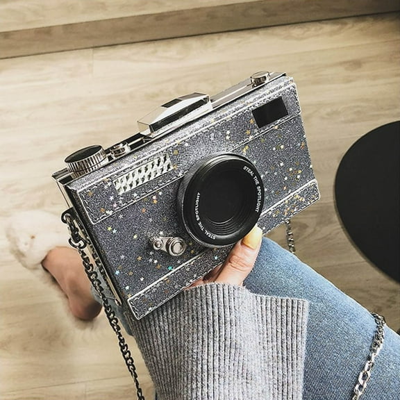 Glitter Camera Shaped Bag,Crossbody Bag Evening Camera Shaped Purse Sparkly Glitter Handbag For Women
