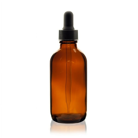 4 oz AMBER Boston Round Glass Bottle - w/Glass Dropper - pack of 4