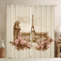 Feelyou Retro Eiffel Tower Curtains Pack of 2 (42x84 Each) for Teens, Boho Pink Rose Floral Curtains Blackout, Couple Anniversary Bedroom Curtains, Window Curtains Decor