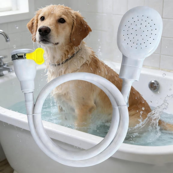 CozeLy Slip on Tub Hose for Dog Bath Shower Attachment for Bathtub Slip on Shower Hose Portable Rubber Pet Shower Sprayer 1.3m Length Handheld