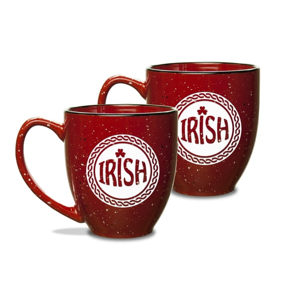 Irish Celtic Logo Deep Etched 15 oz Red Bistro Mug - Set of 2