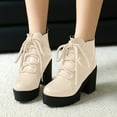 thumbnail image 2 of Women's Lace Up Winter Fall Platform Ankle Boots Wide Toe Box Chunky High Heel Mid Calf Gothic Combat Booties Beige Size 6.5, 2 of 4