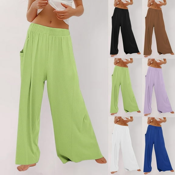 Olyvenn Trousers Pants for Women Loose Fit Elastic High Waist Wide Leg Pants Yoga Casual Outfits with Pockets 2025 Trendy Black 4