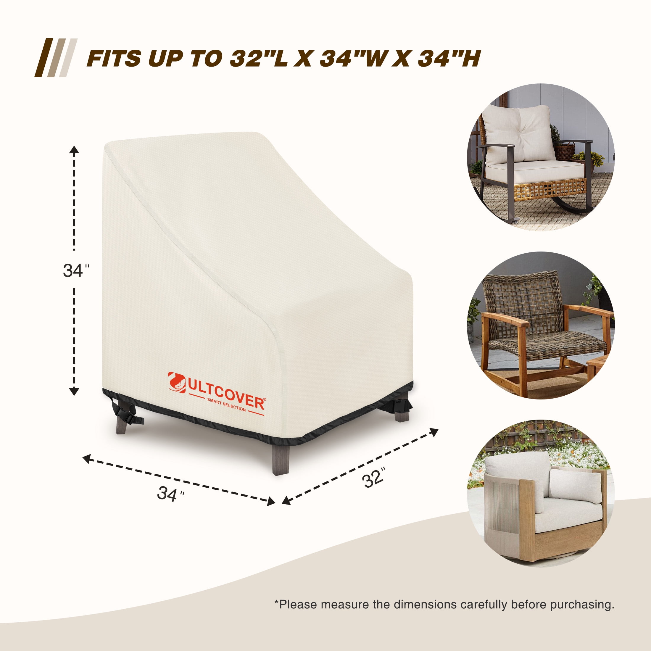 ULTCOVER Smart Selection 32"x34" Patio Chair Covers 2 pack Heavy Duty 600D PVC Oxford Outdoor Chair Cover Waterproof Dustproof UV & Tear Resistant