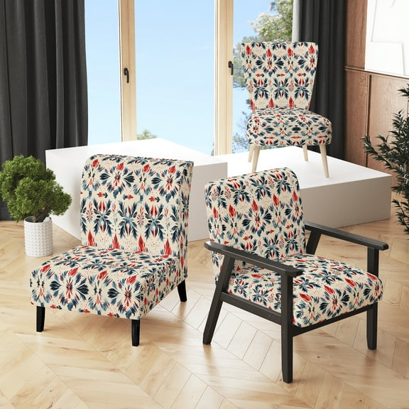 Designart "Fusion Of Blue Ikat Tribes" Blue Ikat Upholstered Accent Chair - Victorian Arm Chair For Living Room