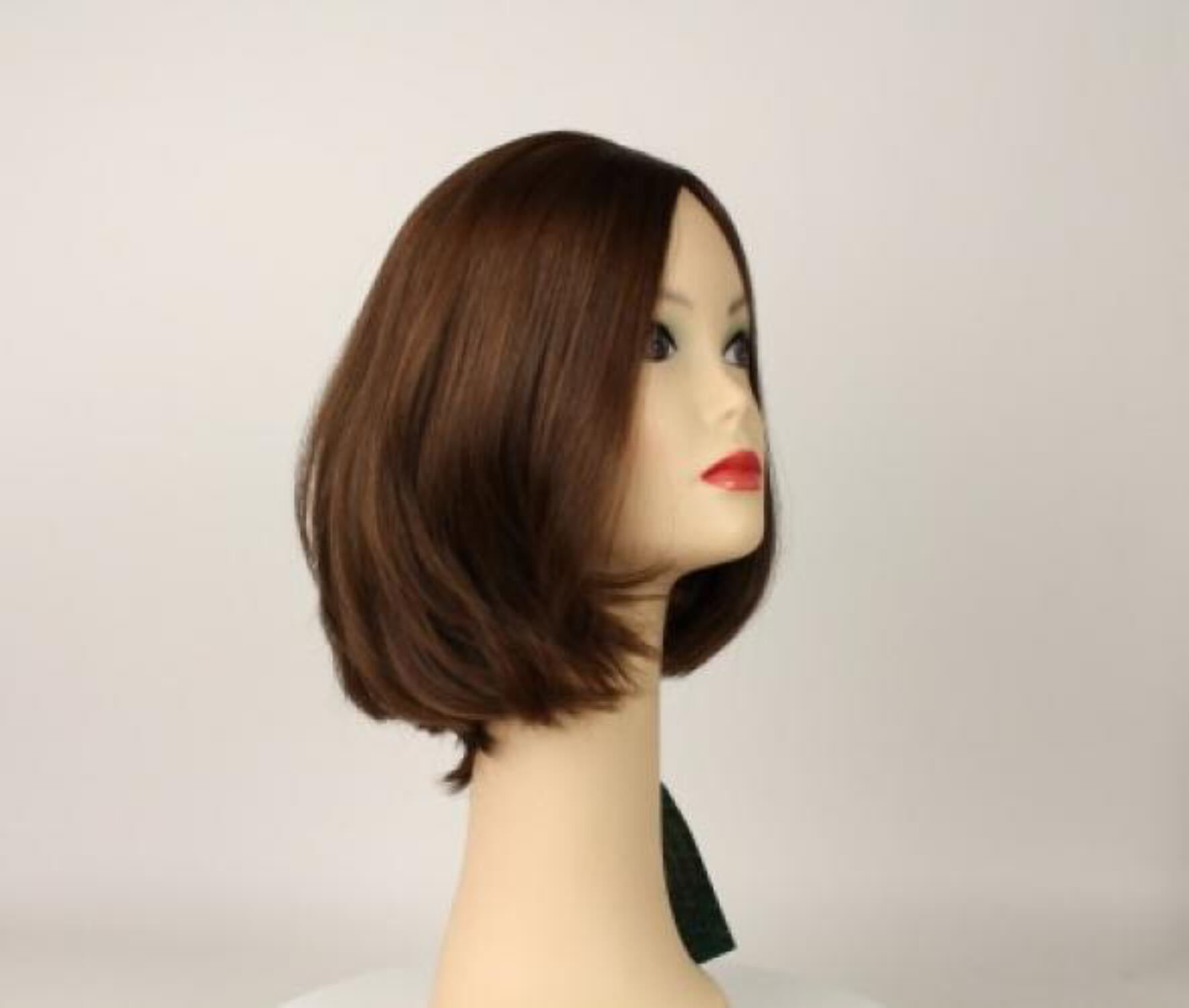 European Human Hair Freeda Wig Liberty Brown With Reddish Highlights Skin Top Size S