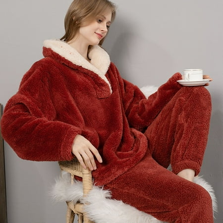 

Bilu Womens Pajama Sets Women S Coral Fleece Pajamas Flannel Pajamas Pajamas Set Thickening Home Service Home Clothes Winter Pajamas For Women Wine