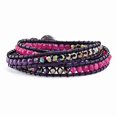 thumbnail image 1 of Multi Crystal Color Jade Beaded Leather Wrap Bracelet Adjustable Stretch Natural Stone Shell Wood, 1 of 5