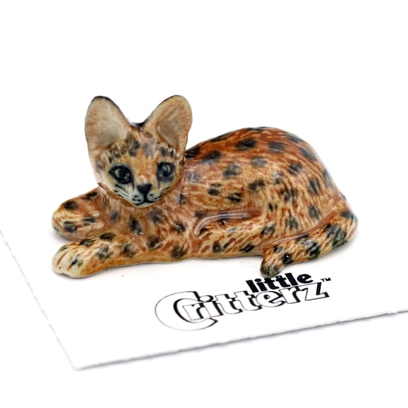 Little Critterz African Serval “Pounce” Miniature Porcelain Figurine, Hand-Painted Collectible Wild Cat Animal Statue, Safari Home Décor Display Piece, Gift for Animal Lovers