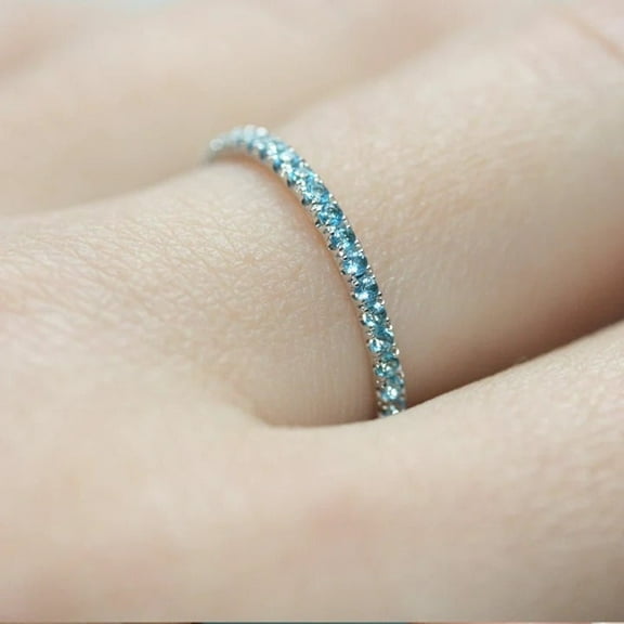 Blue Topaz Wedding Band, Topaz Full Eternity Band, Sterling Silver Band, Stacking Matching Band, Promise Ring, Anniversary Gift For Her