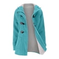 thumbnail image 2 of Winter Coats For Women Solid Color Horn Buttons Cardigan Padded Hooded Coat Jacket Overcoat, 2 of 4