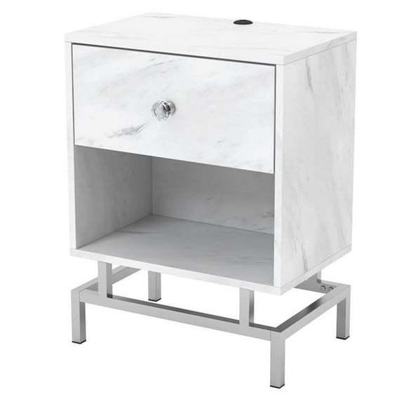 Furniture of America Lyn Contemporary Wood 1-Drawer End Table in White Marble