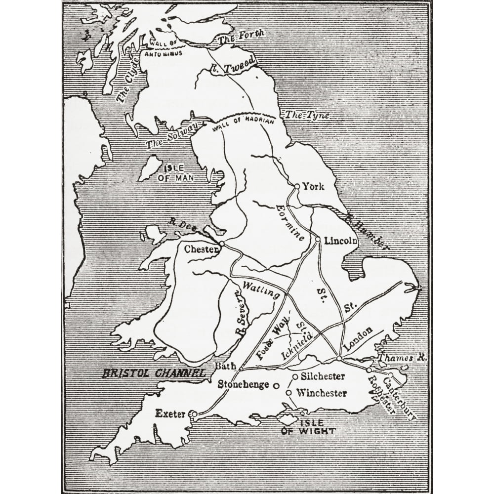 Map Showing The Roman Roads In Britain. Illustrated Easy Stories From ...