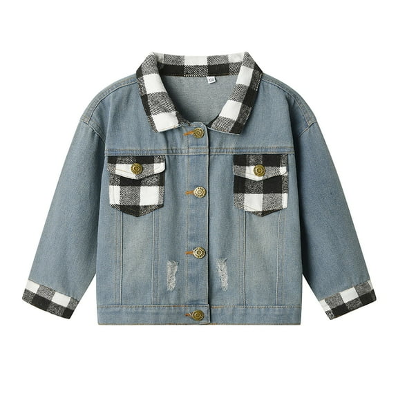 Caqnni Toddler Girls' Boys' Cute Jackets & Coats Children Outwear Plaid Overcoat Winter Long Sleeve Denim Blouse Jackets For Boys Girls (Brown,6-12 Months)