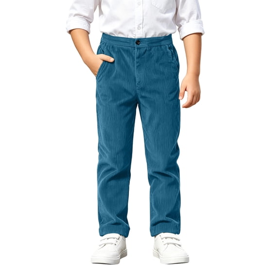Edvintorg Boys' Pants Solid Color High Waisted Corduroy Trouser Fall Winter Stretch Casual Pant with Pocket Teen Clothes Size 5-16
