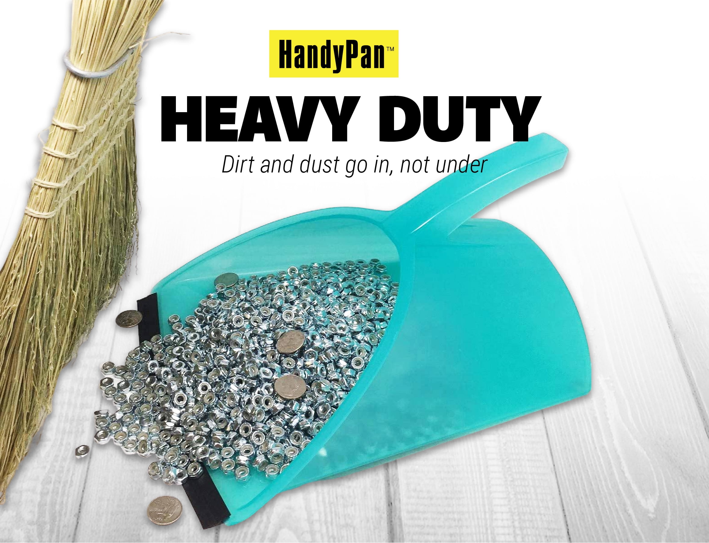 HandyPan Heavy Duty Dustpan, Gray- Large Dust Pan Made in the USA with  Tight Seal Lip to Keep Dust, Dirt, Debris In-Great for Home, Shop, Garage  Use-Stackable, Standing Dustpan for Wet or