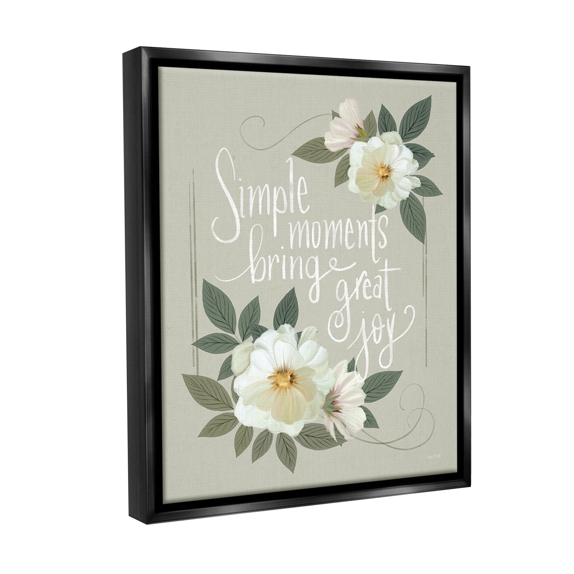 Stupell Industries Simple Moments & Blossoms Botanical & Floral Painting Black Floater Framed Canvas Art Print Wall Art, 25 x 31