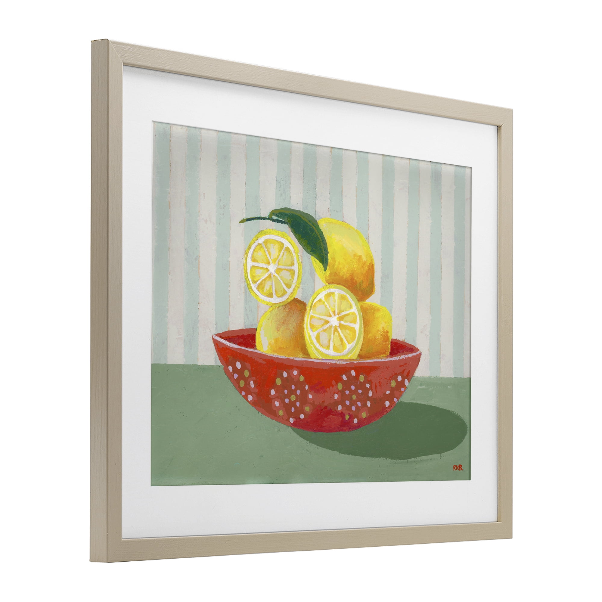 Stupell Industries Sunny Lemons in Red Bowl Birch Framed Print Under Glass, design by Rachael Reese