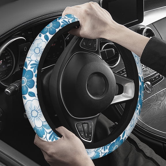 Steering Wheel Cover Neoprene Material Most Cars Men&Women Universal 15 inch Premium Non-Slip Spring Steering Wheel Protector Blue Flowers Steering Wheel Cover