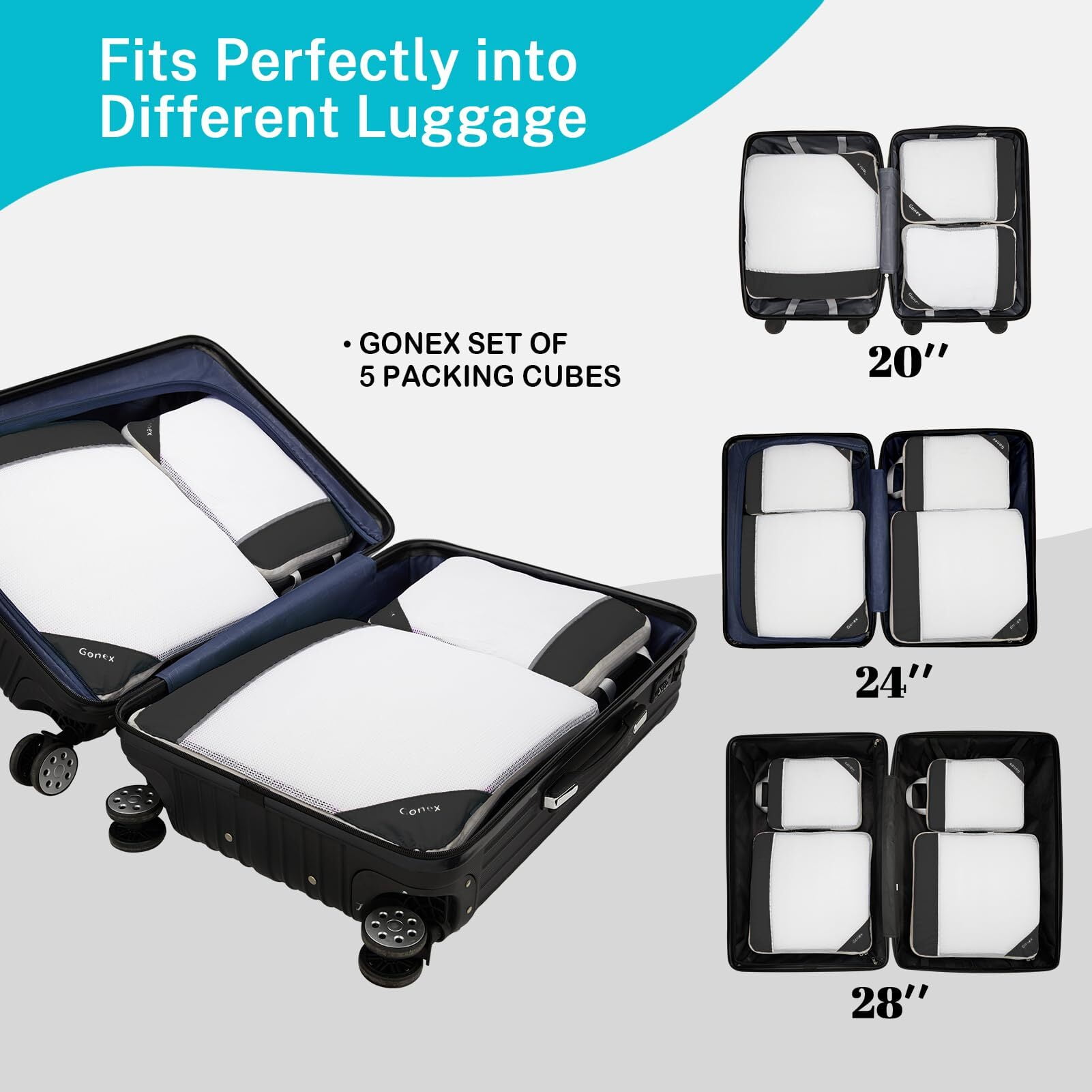 Gonex 4 Set Large Compression Packing Cubes for Luggage, Expandable Packing Cubes Organizer Bags Set for Travel