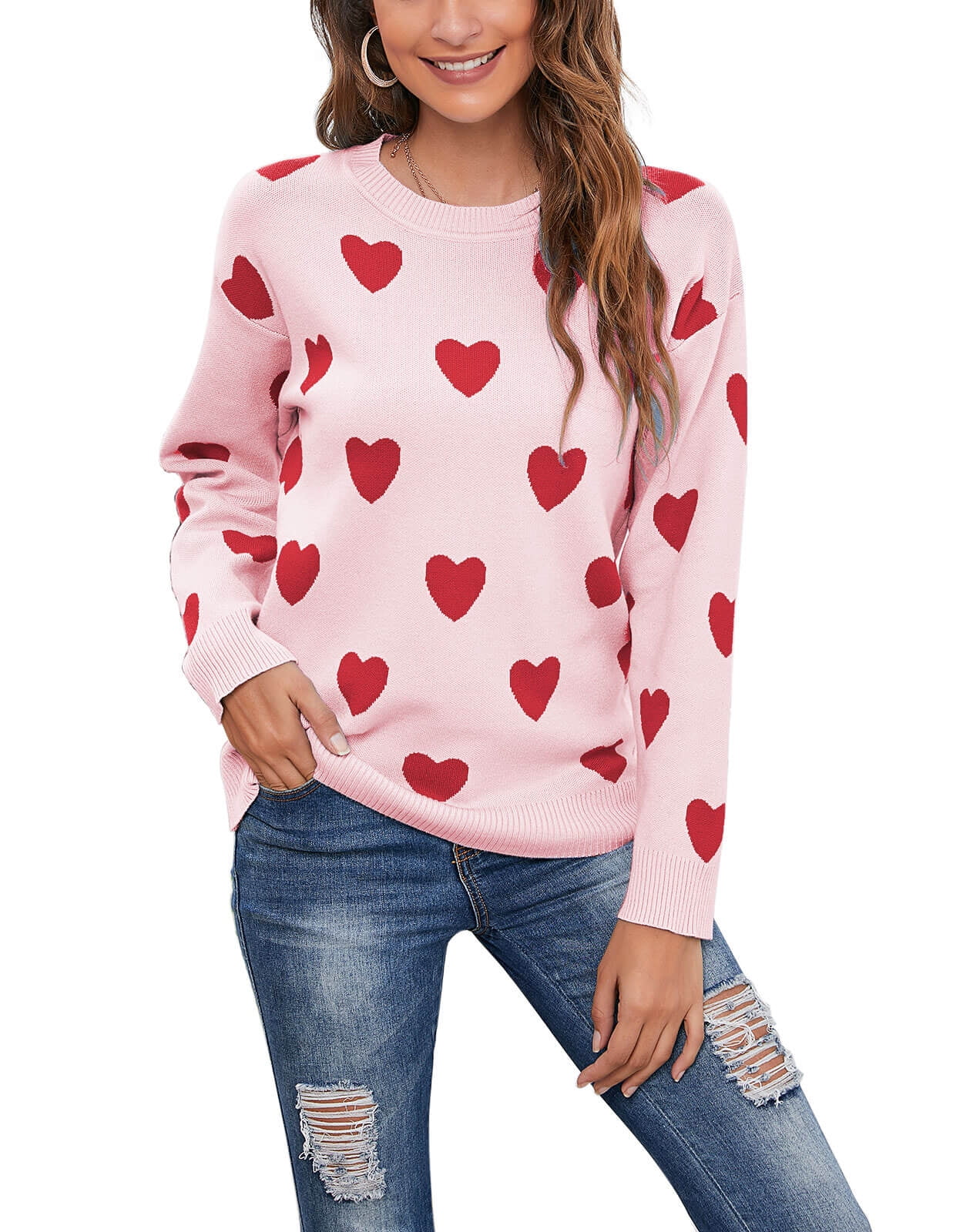 Pullover Sweater for Women Valentine's Day Cute Heart Print Warm ...