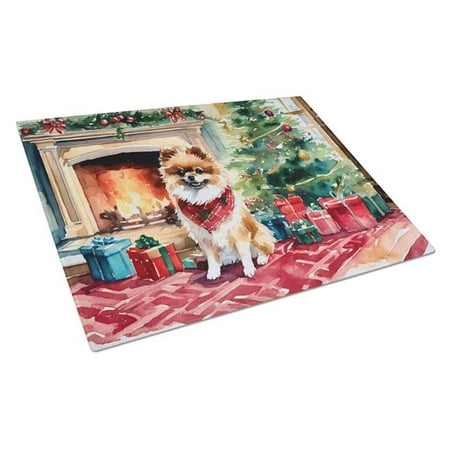 

0.2 x 15 x 12 in. Pomeranian Cozy Christmas Glass Cutting Board Large