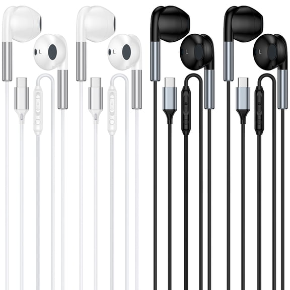 USB C Headphones Wired,4Pack Type C Wired Earphones USBC Wired Earbuds Noise Cancelling Ear Buds w/ Mic Microphone Remote Control Type C Headphone Compatible with Samsung Android iPad