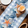 thumbnail image 3 of Nautical Coastal Table Runner 70 Inches, Ocean Starfish Shells Coral Conch Blue Plaid Bed Runner Dresser Scarves Tabletop for Indoor Outdoor Parties/Ceremony/Banquet, 13" x 70", 3 of 9