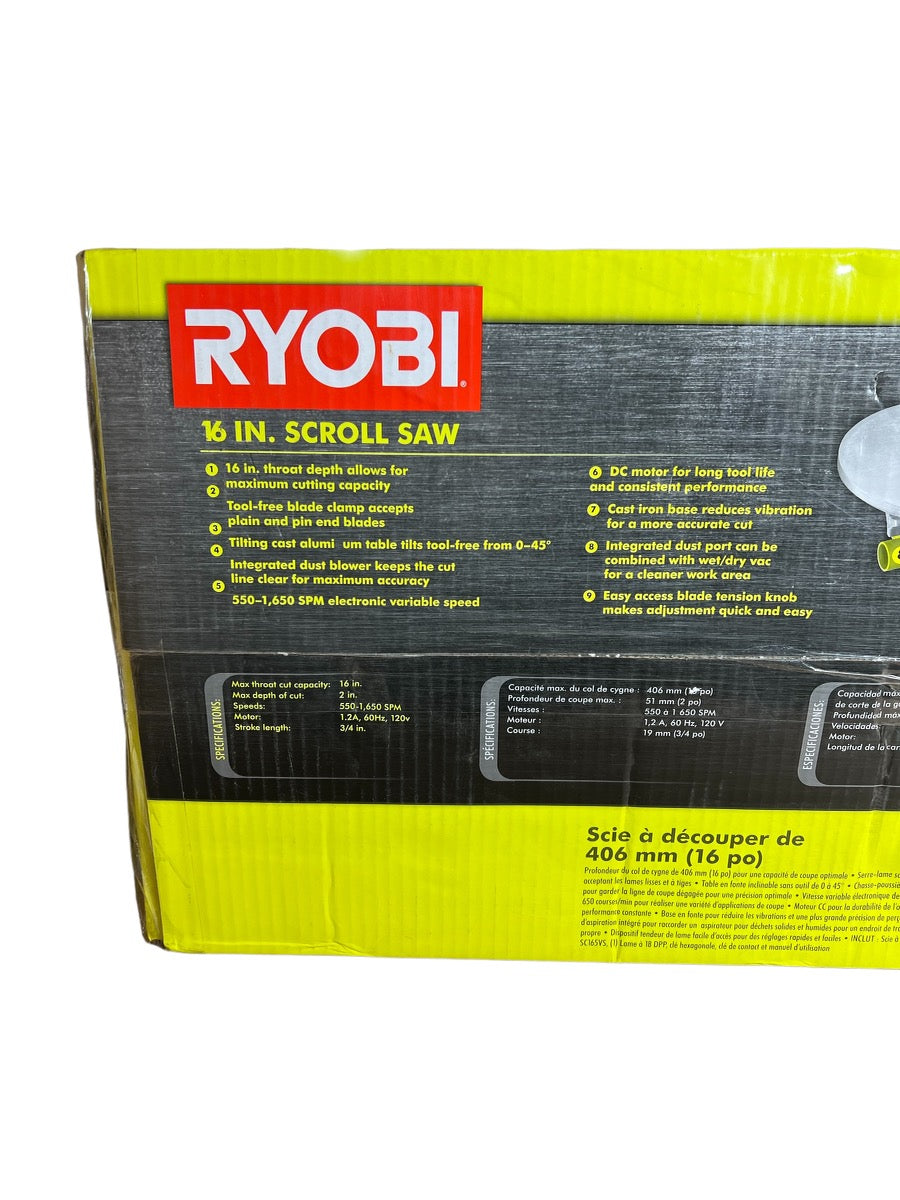 ryobi scroll saw 1.2 amp corded 16 in. throat depth 550-1600 spm variable  speed sc165vs