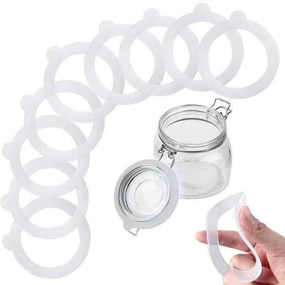 KISPATTI 10pcs Replacement Silicone Jar Gaskets, Airtight Rubber Seals for Canning Jars, 3.75 Inch (White)