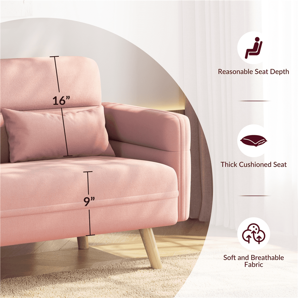 Renwick 46.5" W Small Fabric Loveseat Sofa with Lumbar Pillows, Pink