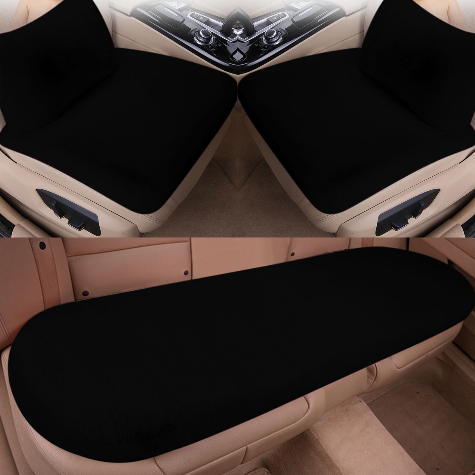 geerera 5Pcs Car Front Rear Seat Cushion with lumbar pillows, Soft Warm Winter Auto Seat Cover, Vehicle Seat Protector Pad With Non-Slip Backing, Car Accessories for Home and Office Chair