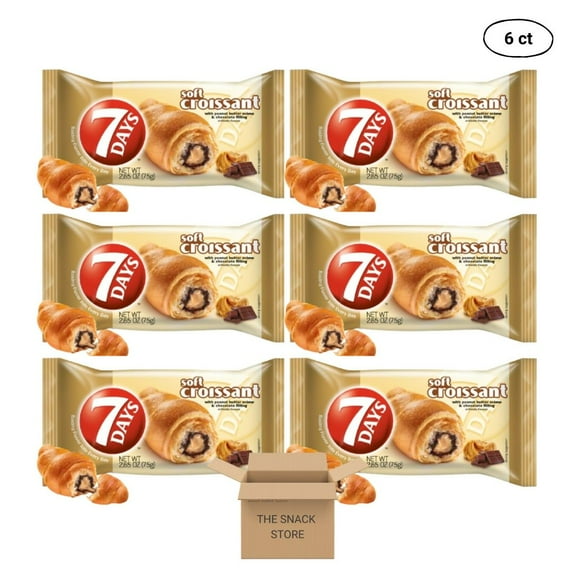 The Snack Store Bundle 7Days Soft Croissant Peanut Butter Creme & Chocolate Filling, 2.65 Ounce, 6 Packs!