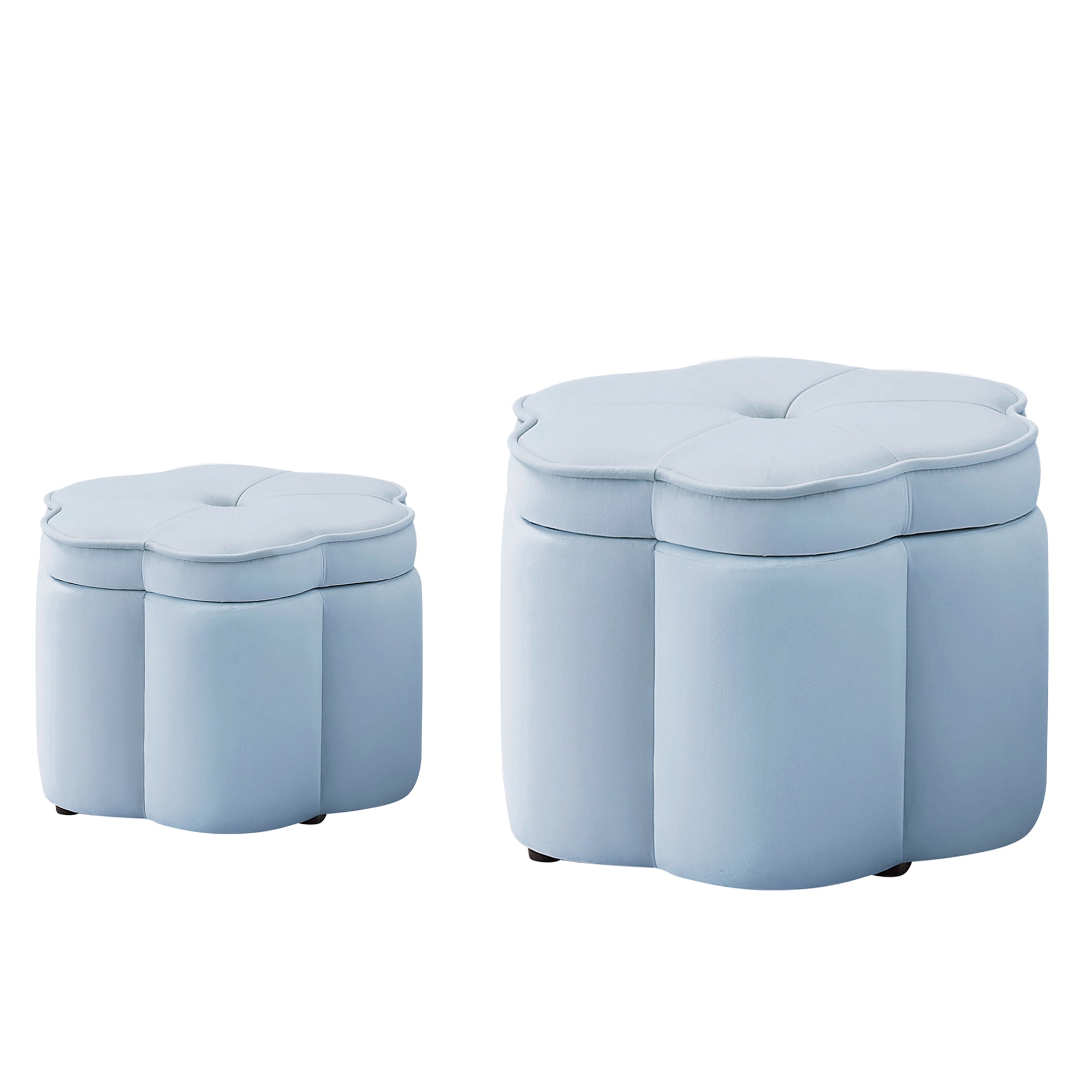 Aukfa 24" Set of 2 Round Storage Ottomans, Flower-Shaped Nesting Pouf Footrest Stools for Living Room, Bedroom, Dorm, Blue