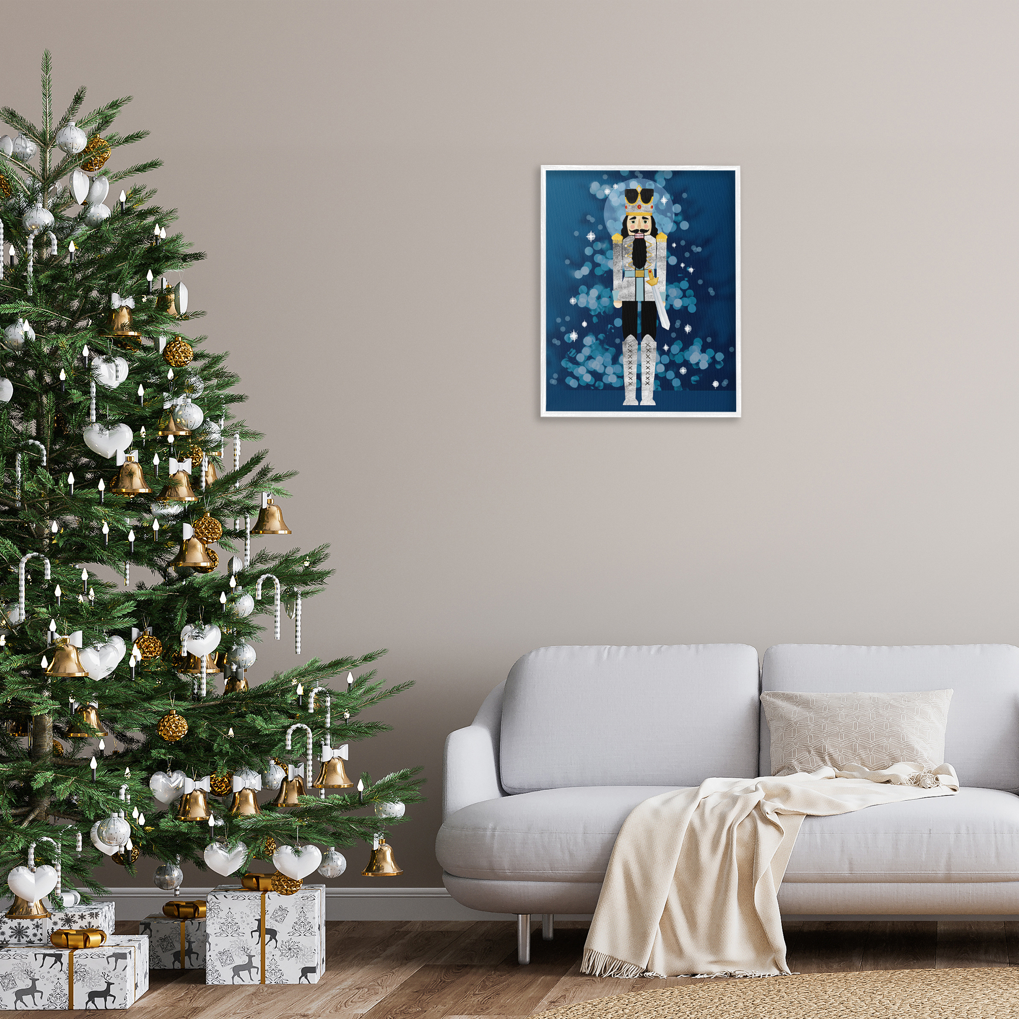 Stupell Industries Seasonal Modern Nutcracker Holiday Painting White Framed Art Print Wall Art, 24 x 30