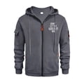 thumbnail image 2 of Men's Letter Print Zip Up Hoodie with Arm Pocket, Casual Cardigan Sweatshirt, Large Size Fleece Jacket with Motivational Quote for Gym, Christmas, Daily Wear,Dark Gray,2XL, 2 of 5